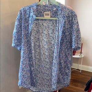 Vintage Red Blue Floral Blouse